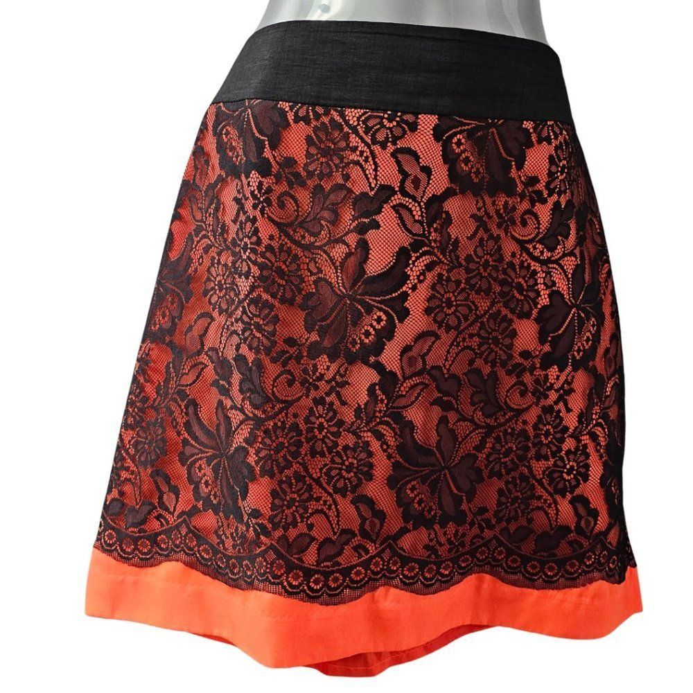 THE LIMITED Orange Black Lace Overlay Summerween Goth Halloween A-Line Skirt